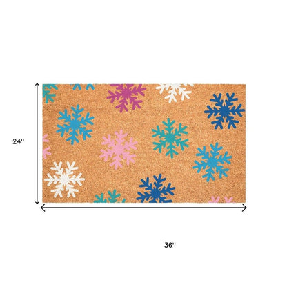 24" X 36" Brown Blue And White Christmas Snowflake Outdoor Coir Door Mat HomeRoots