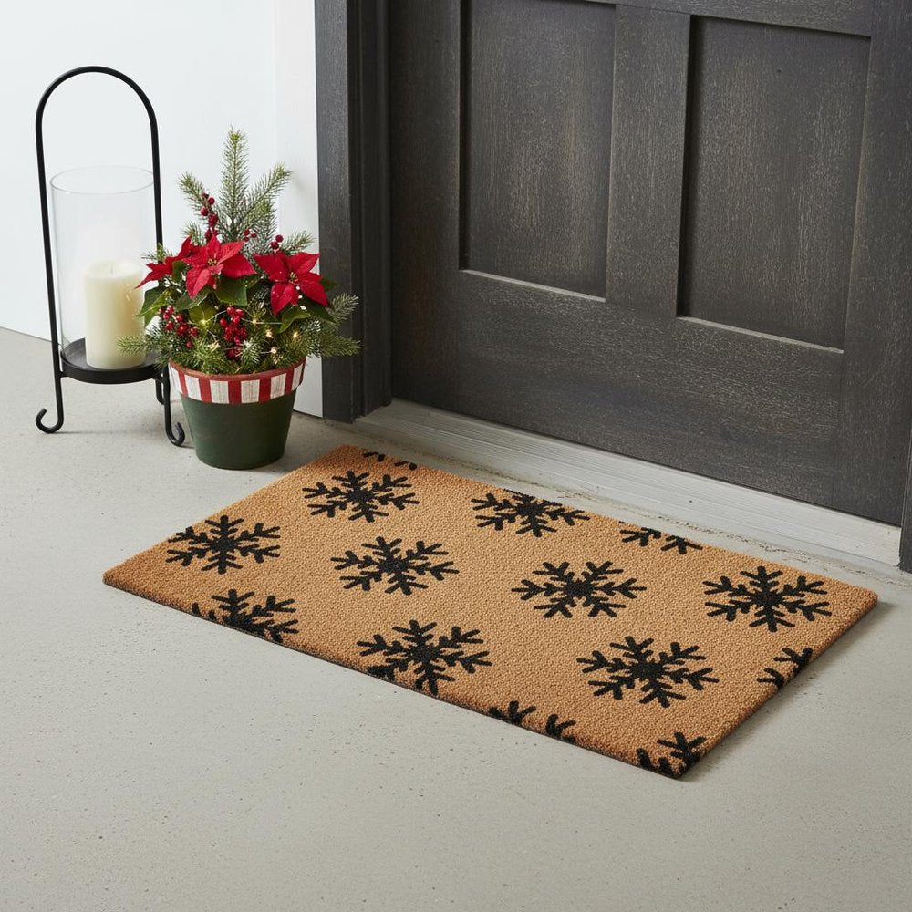 17" X 29" Brown And Black Christmas Snowflake Outdoor Coir Door Mat HomeRoots