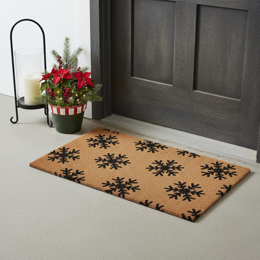 17" X 29" Brown And Black Christmas Snowflake Outdoor Coir Door Mat HomeRoots