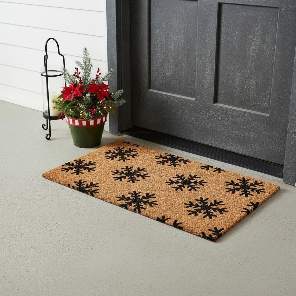 17" X 29" Brown And Black Christmas Snowflake Outdoor Coir Door Mat HomeRoots