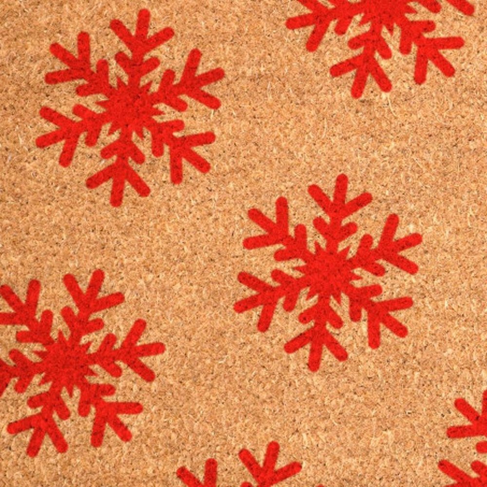 17" X 29" Brown And Red Christmas Snowflake Outdoor Coir Door Mat HomeRoots