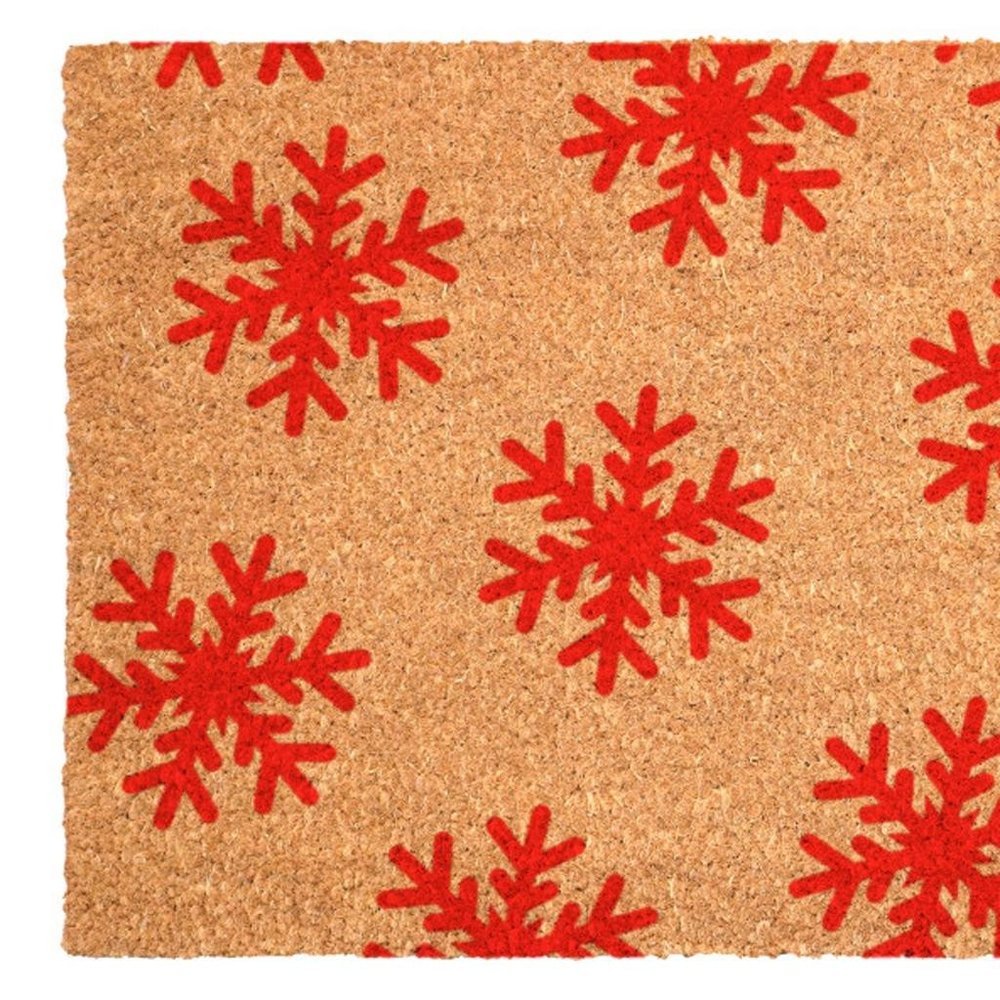 17" X 29" Brown And Red Christmas Snowflake Outdoor Coir Door Mat HomeRoots