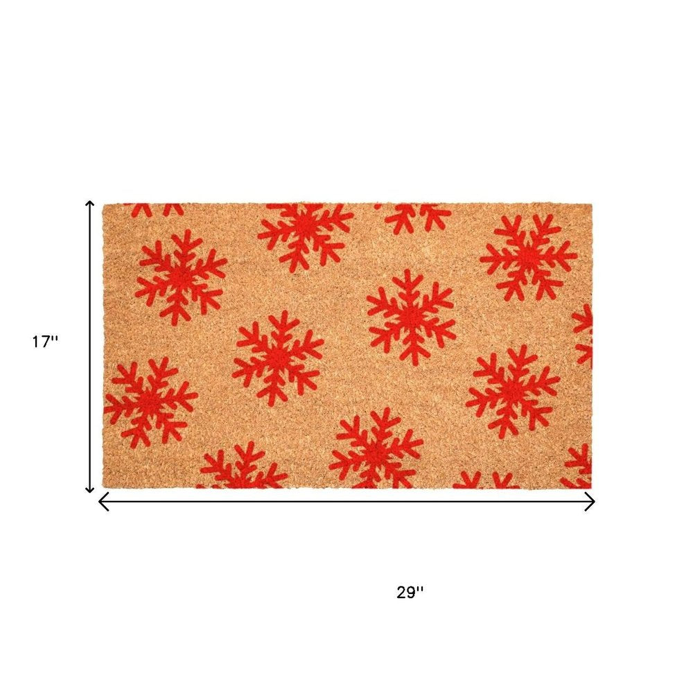 17" X 29" Brown And Red Christmas Snowflake Outdoor Coir Door Mat — view 5