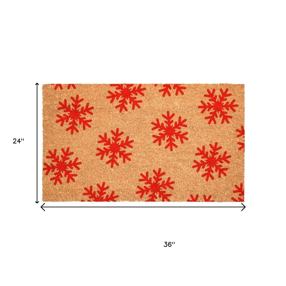 17" X 29" Brown And Red Christmas Snowflake Outdoor Coir Door Mat — view 8