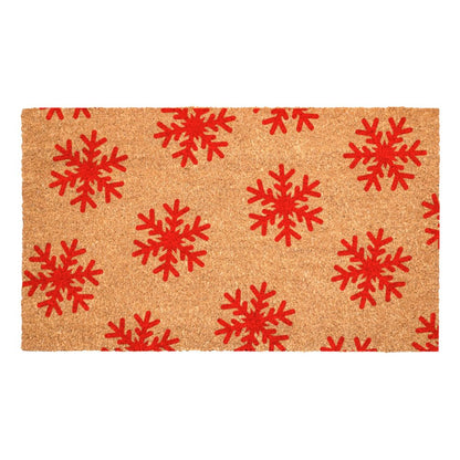 17" X 29" Brown And Red Christmas Snowflake Outdoor Coir Door Mat HomeRoots