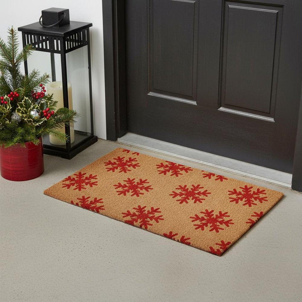 17" X 29" Brown And Red Christmas Snowflake Outdoor Coir Door Mat HomeRoots