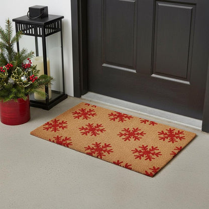 17" X 29" Brown And Red Christmas Snowflake Outdoor Coir Door Mat HomeRoots