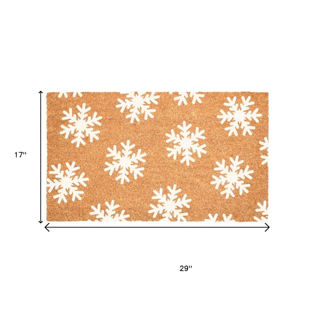 17" X 29" Brown And White Christmas Snowflake Outdoor Coir Door Mat — view 3