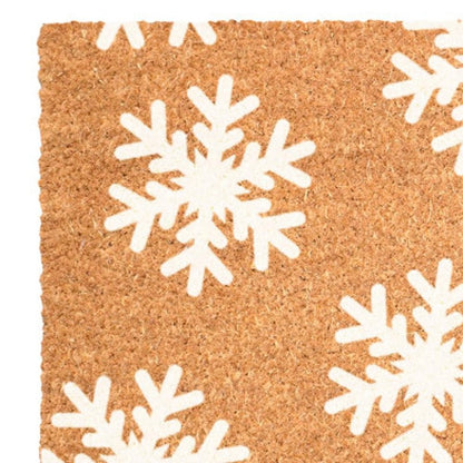 17" X 29" Brown And White Christmas Snowflake Outdoor Coir Door Mat HomeRoots