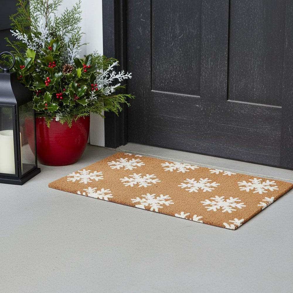 17" X 29" Brown And White Christmas Snowflake Outdoor Coir Door Mat — view 4