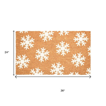 17" X 29" Brown And White Christmas Snowflake Outdoor Coir Door Mat HomeRoots