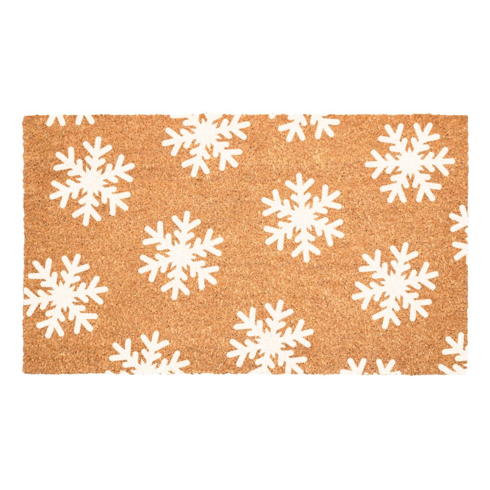 17" X 29" Brown And White Christmas Snowflake Outdoor Coir Door Mat HomeRoots