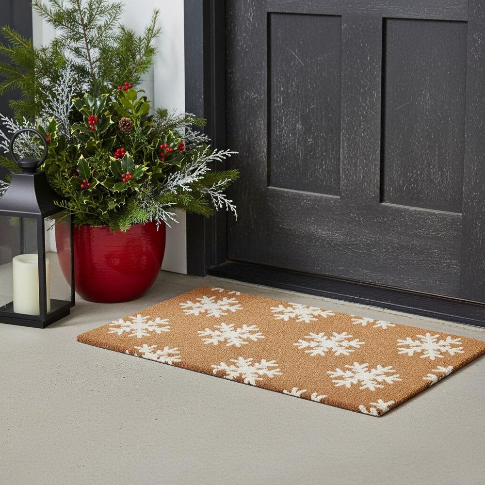 17" X 29" Brown And White Christmas Snowflake Outdoor Coir Door Mat — view 8