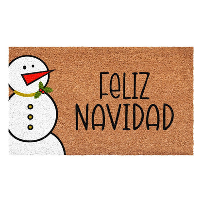 17" X 29" Natural Black And White Feliz Navidad Snowman Coir Door Mat HomeRoots