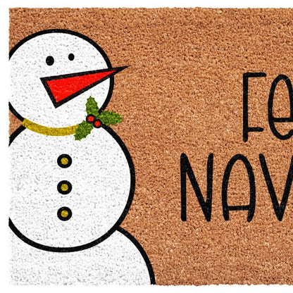 17" X 29" Natural Black And White Feliz Navidad Snowman Coir Door Mat HomeRoots