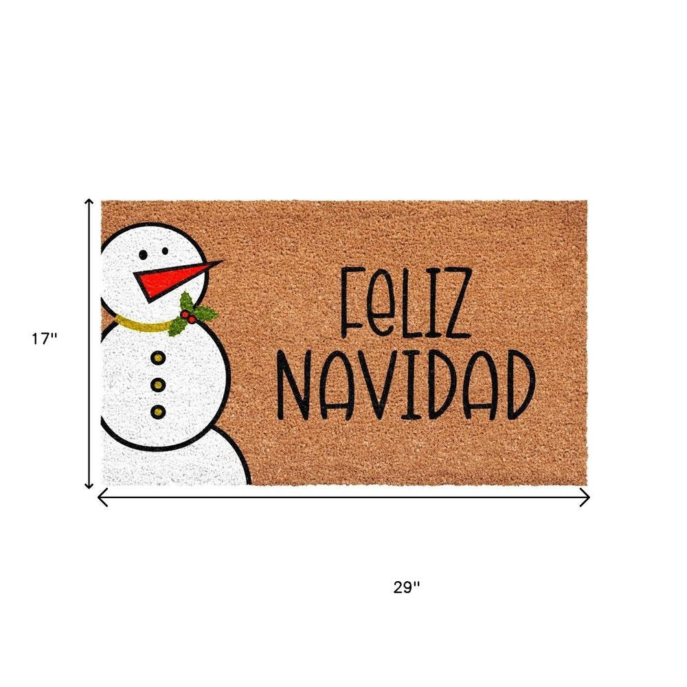 17" X 29" Natural Black And White Feliz Navidad Snowman Coir Door Mat — view 5