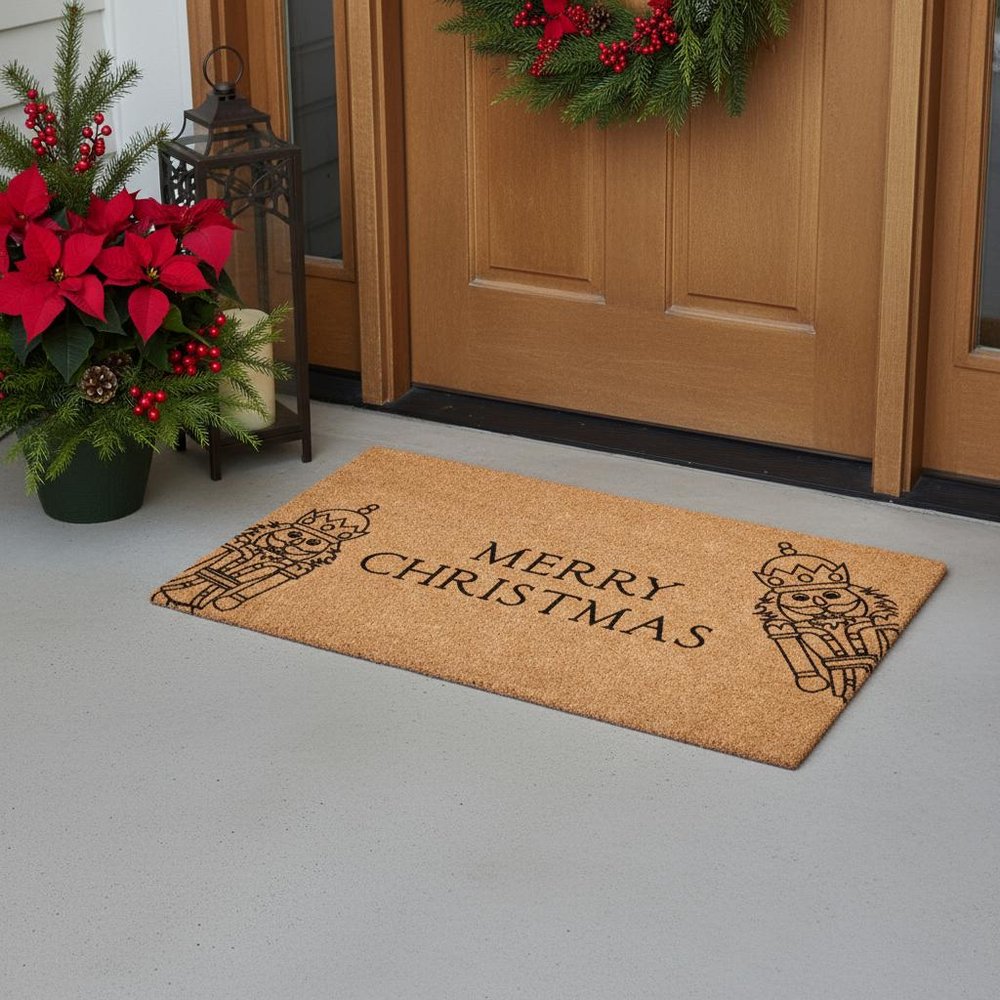 17" X 29" Brown And Black Merry Christmas Outdoor Coir Door Mat HomeRoots