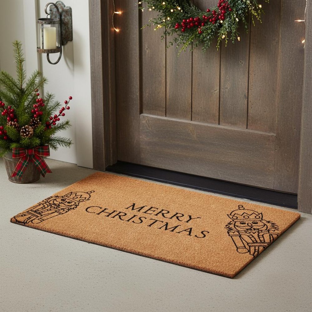 17" X 29" Brown And Black Merry Christmas Outdoor Coir Door Mat HomeRoots