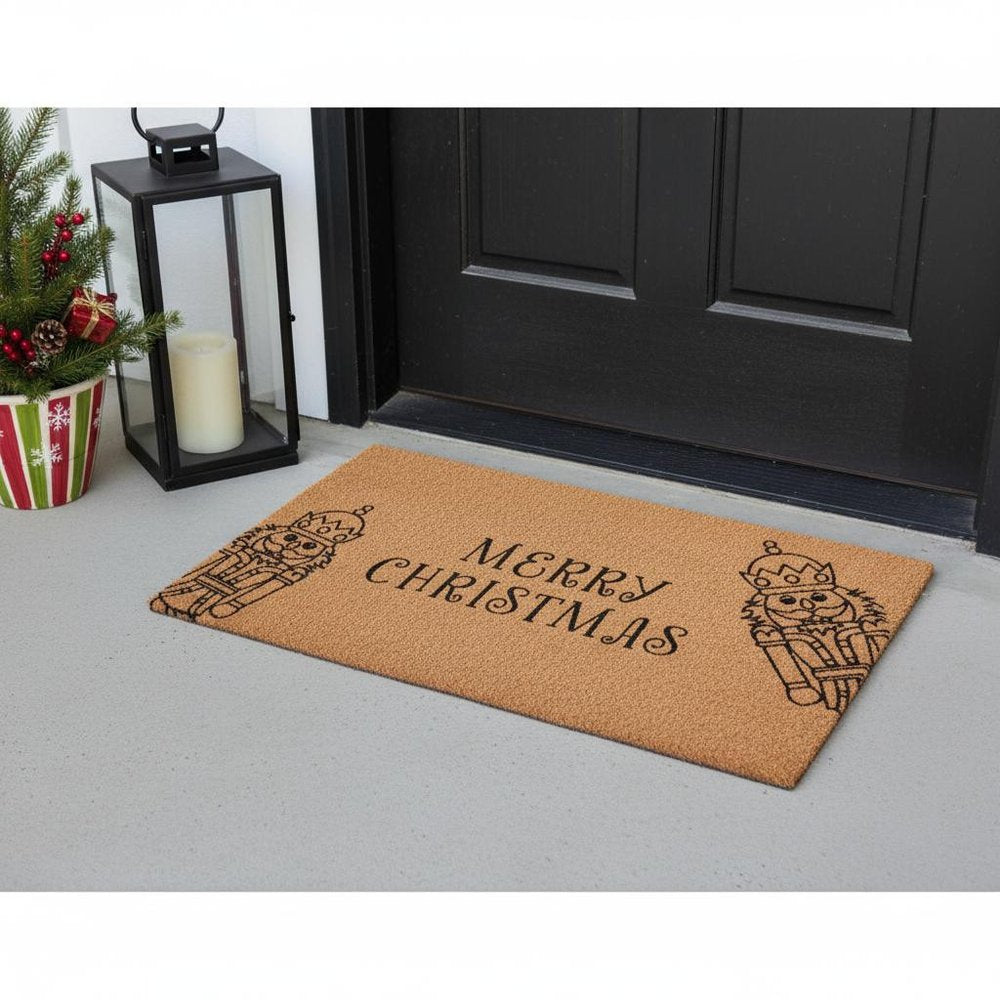 17" X 29" Brown And Black Christmas Merry Christmas Outdoor Coir Door Mat — view 1