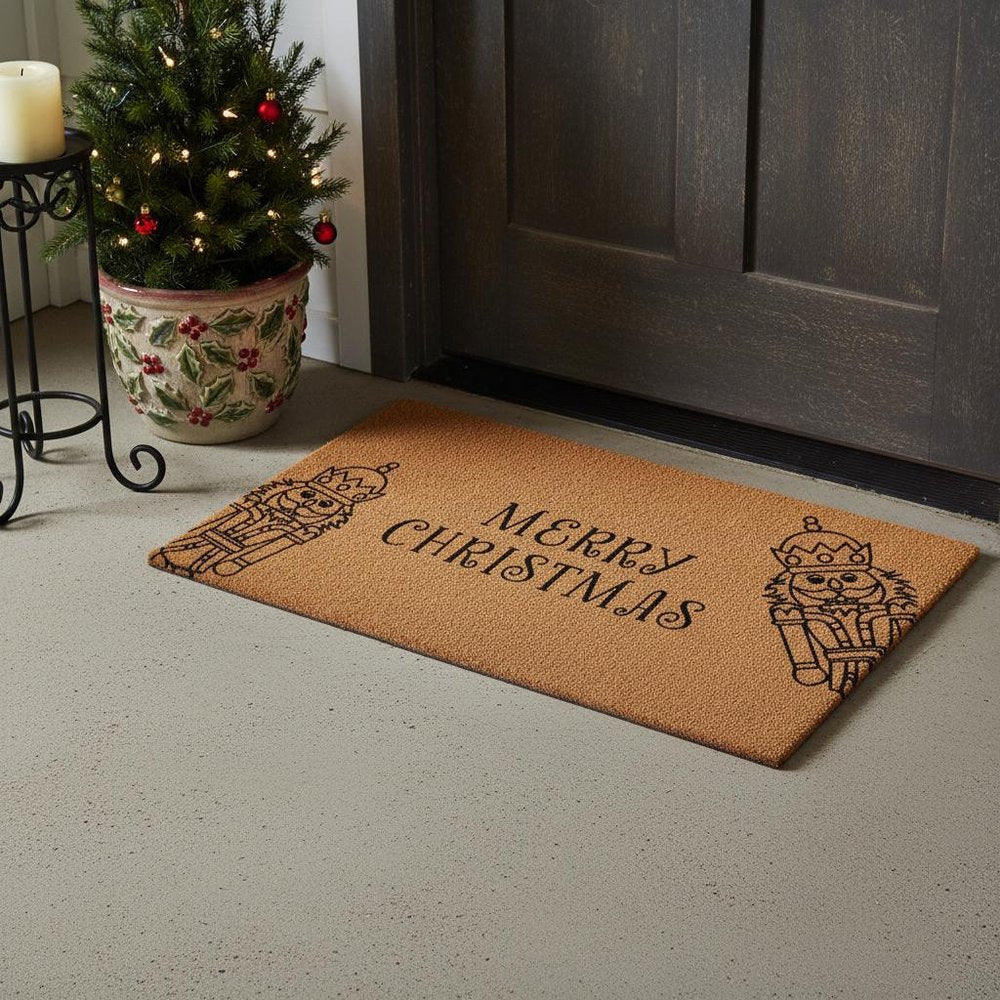 17" X 29" Brown And Black Christmas Merry Christmas Outdoor Coir Door Mat HomeRoots