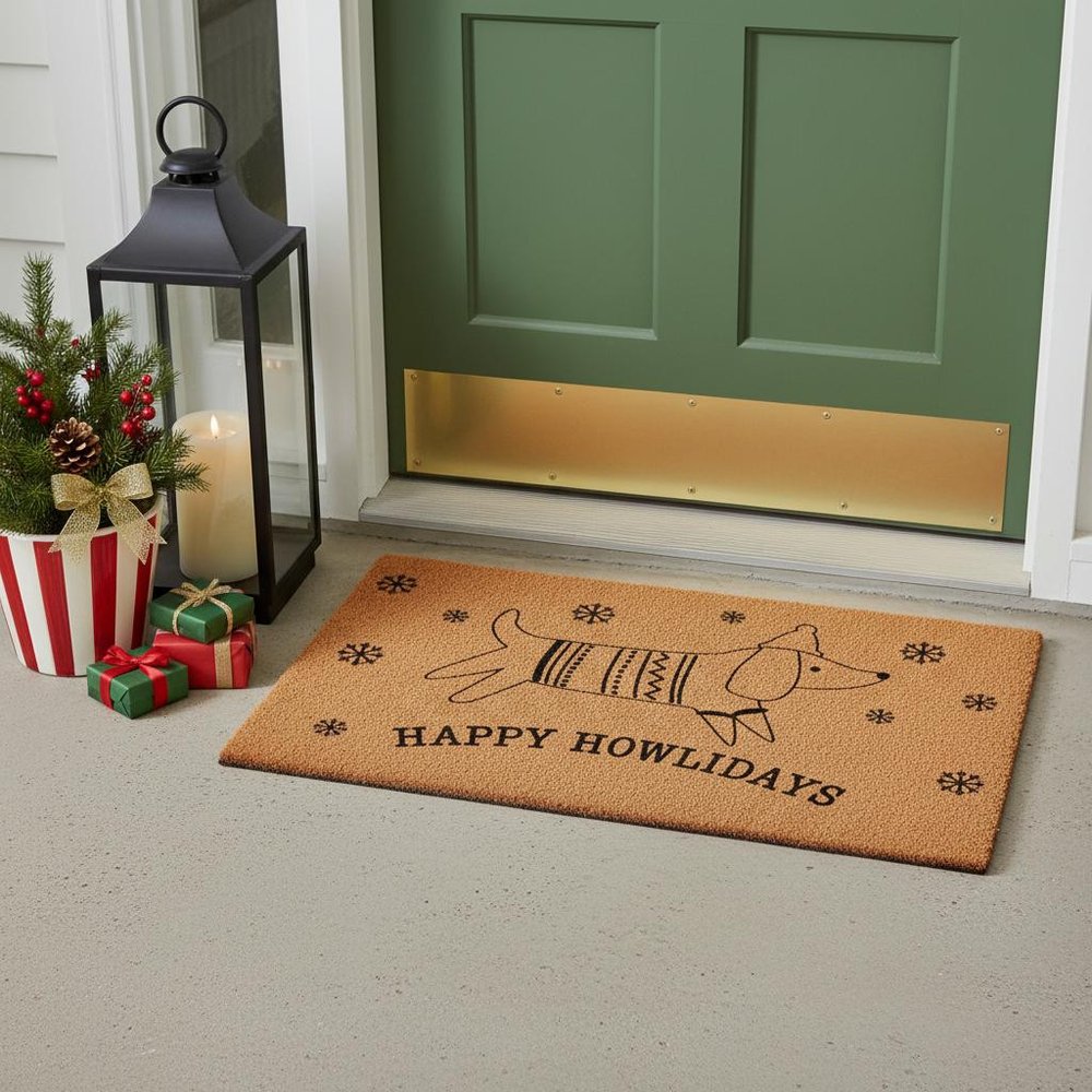17" X 29" Brown And Black Christmas Dog Outdoor Coir Door Mat HomeRoots