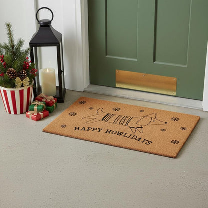 17" X 29" Brown And Black Christmas Dog Outdoor Coir Door Mat HomeRoots