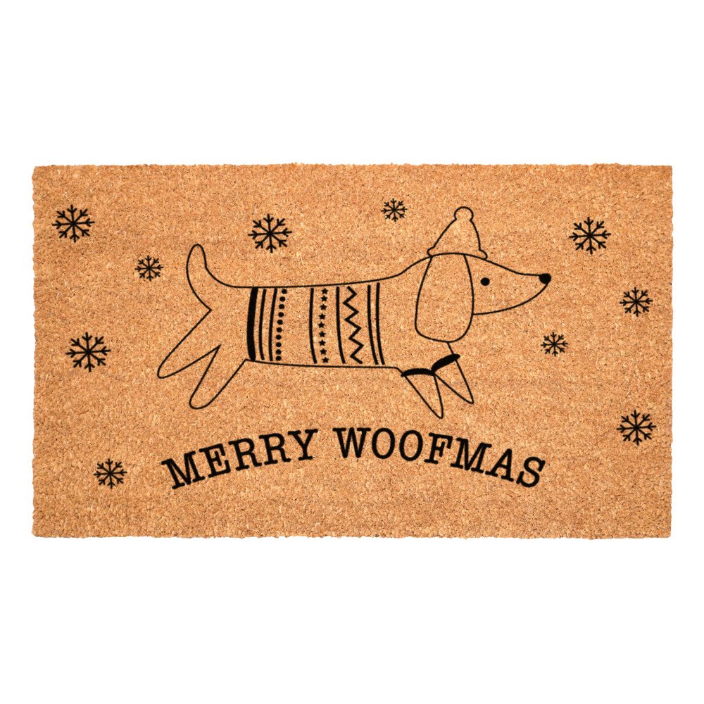 17" X 29" Brown And Black Christmas Dachshund Outdoor Coir Door Mat — view 2