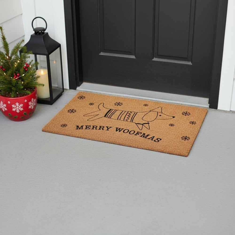 17" X 29" Brown And Black Christmas Dachshund Outdoor Coir Door Mat HomeRoots