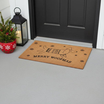 17" X 29" Brown And Black Christmas Dachshund Outdoor Coir Door Mat HomeRoots