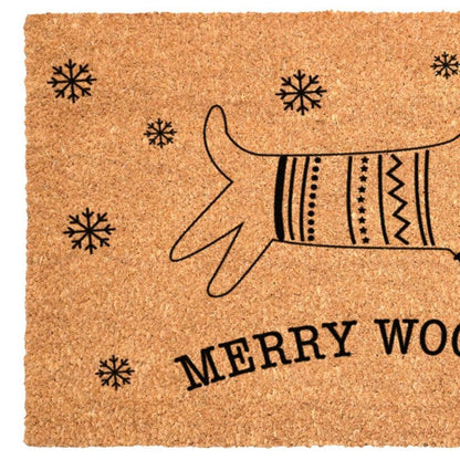 17" X 29" Brown And Black Christmas Dachshund Outdoor Coir Door Mat HomeRoots