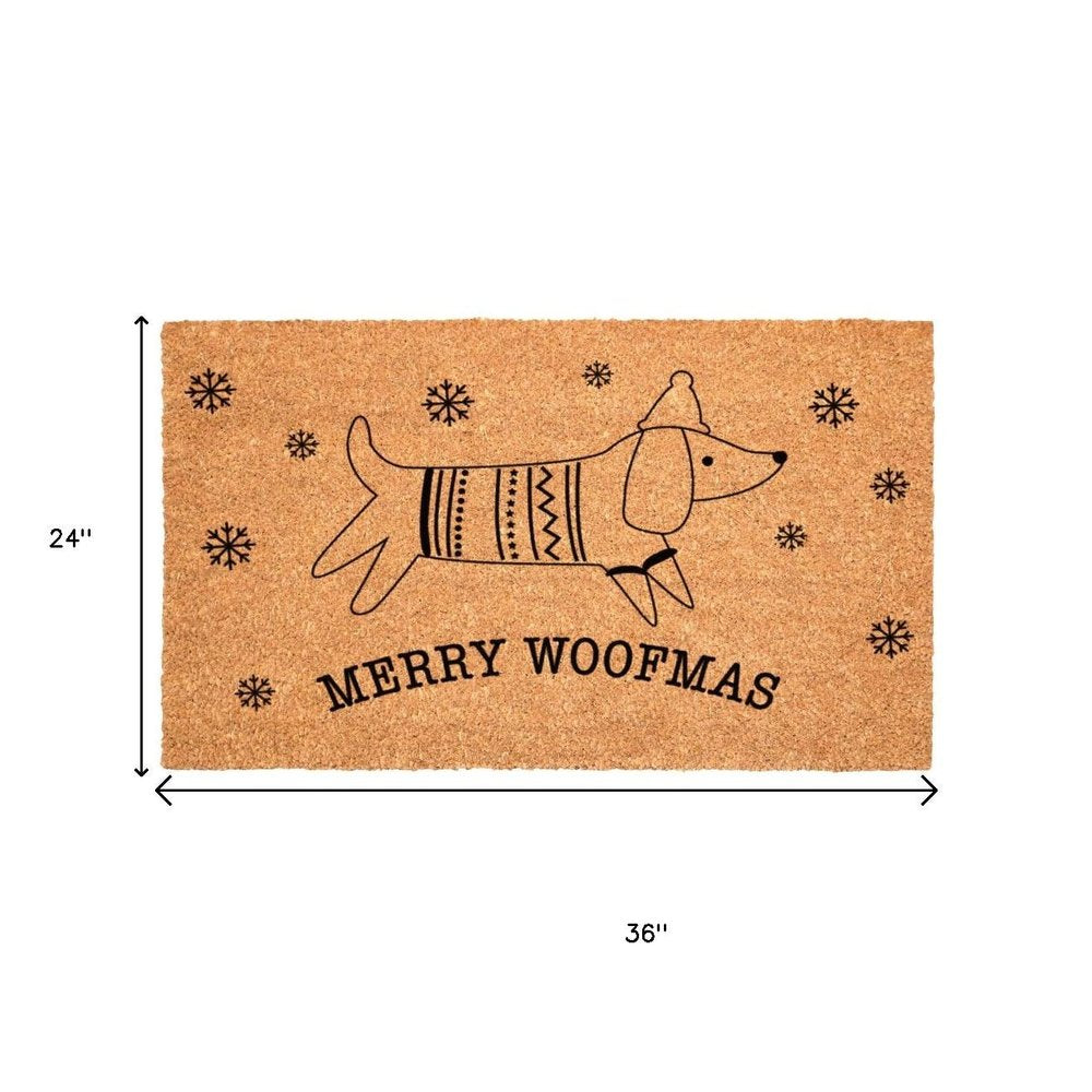 17" X 29" Brown And Black Christmas Dachshund Outdoor Coir Door Mat HomeRoots