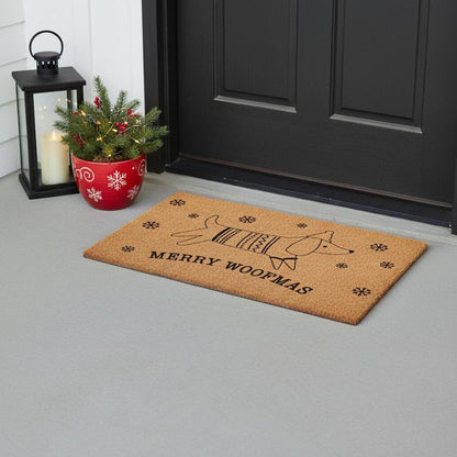 17" X 29" Brown And Black Christmas Dachshund Outdoor Coir Door Mat HomeRoots