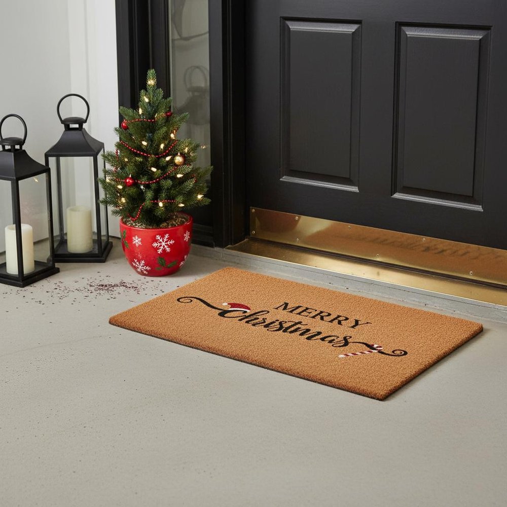 17" X 29" Brown And Black Christmas Merry Christmas Outdoor Coir Door Mat HomeRoots