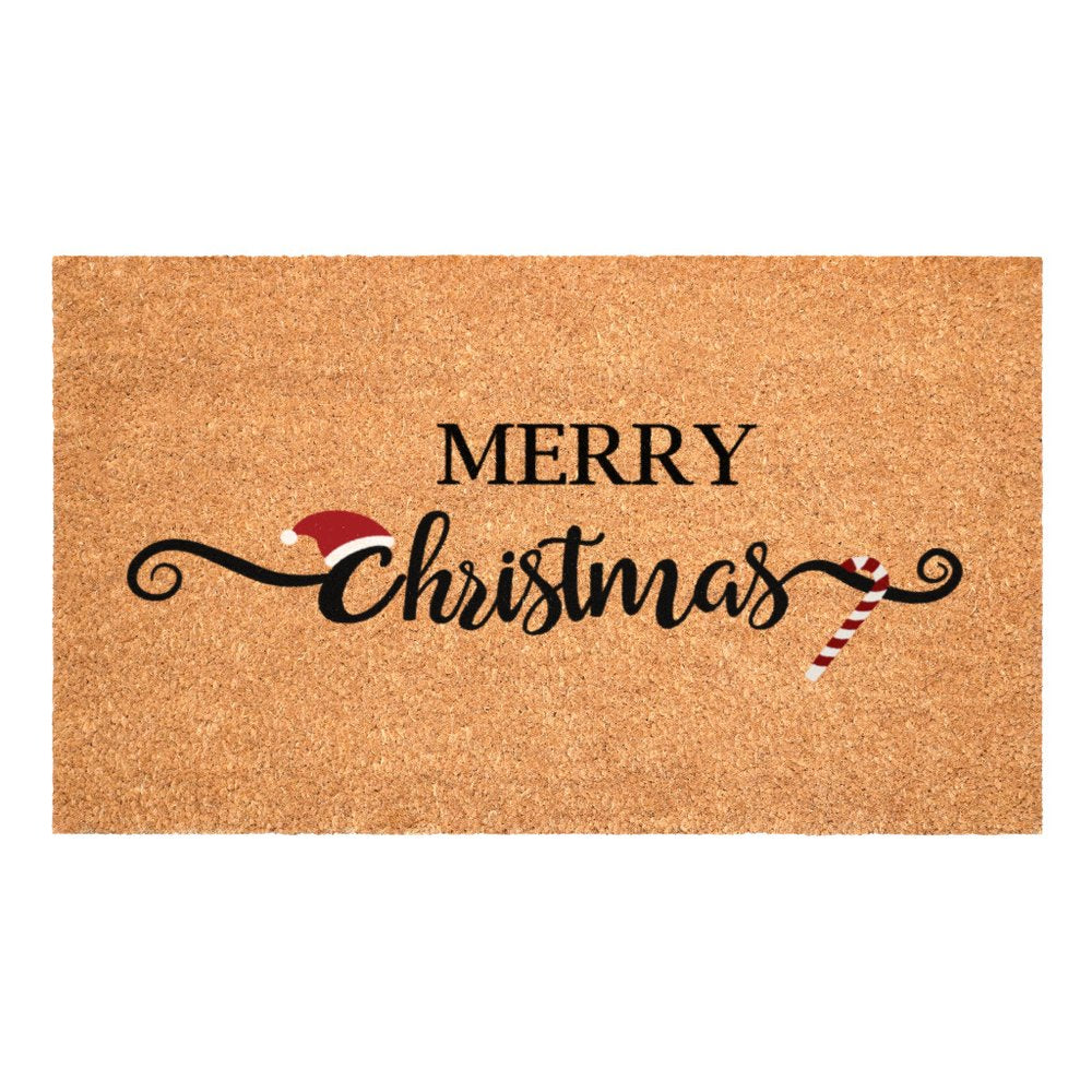 17" X 29" Brown And Black Christmas Merry Christmas Outdoor Coir Door Mat HomeRoots