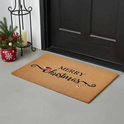 17" X 29" Brown And Black Christmas Merry Christmas Outdoor Coir Door Mat HomeRoots