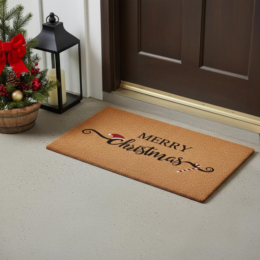 17" X 29" Brown And Black Christmas Merry Christmas Outdoor Coir Door Mat HomeRoots