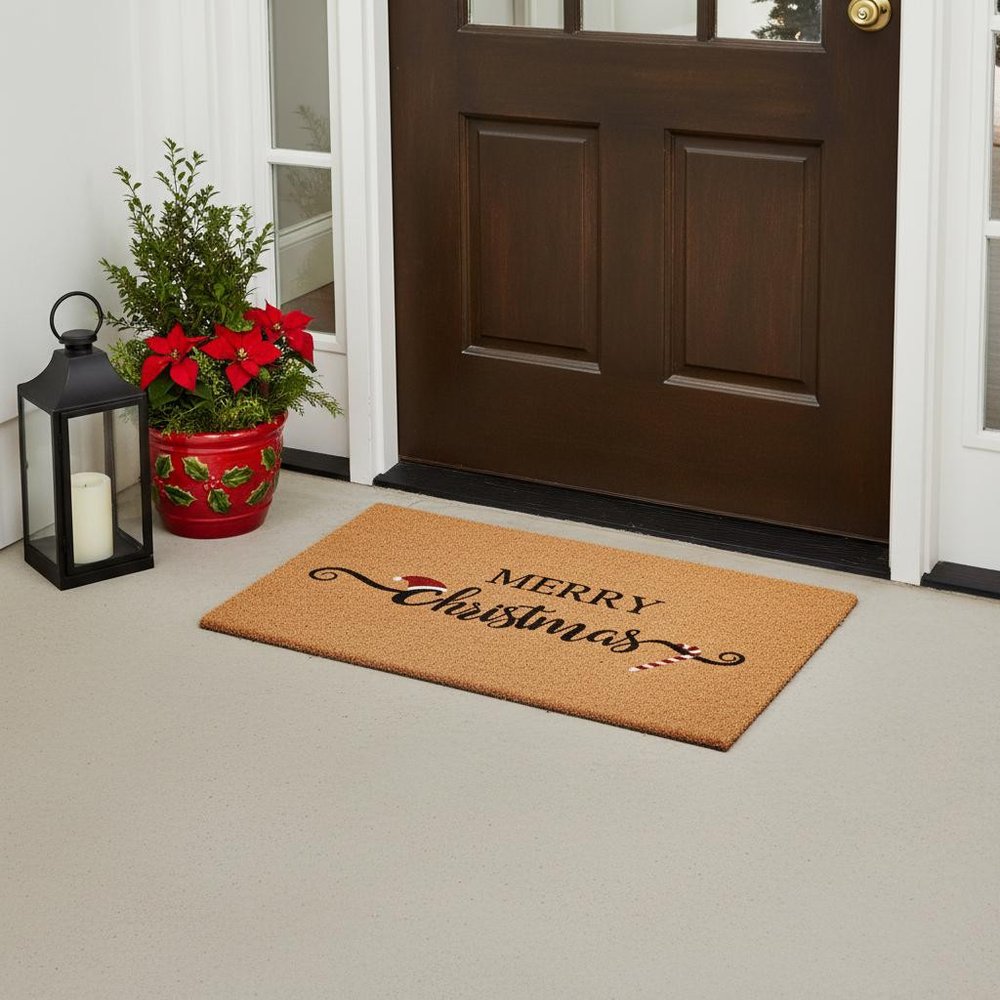 17" X 29" Brown And Black Christmas Merry Christmas Outdoor Coir Door Mat — view 5
