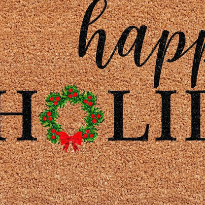 17" X 29" Brown Black And Green Christmas Happy Holidays Outdoor Coir Door Mat HomeRoots