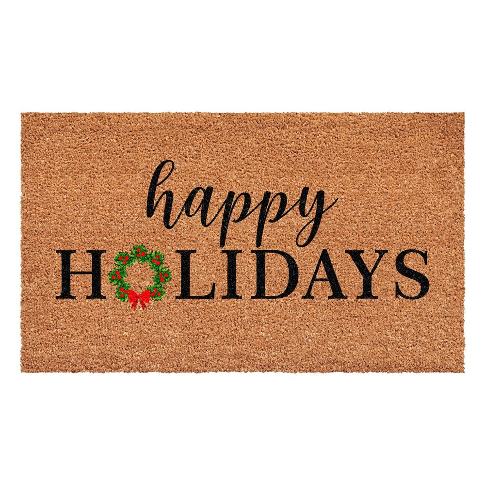 17" X 29" Brown Black And Green Christmas Happy Holidays Outdoor Coir Door Mat — view 2