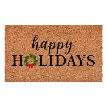 17" X 29" Brown Black And Green Christmas Happy Holidays Outdoor Coir Door Mat HomeRoots