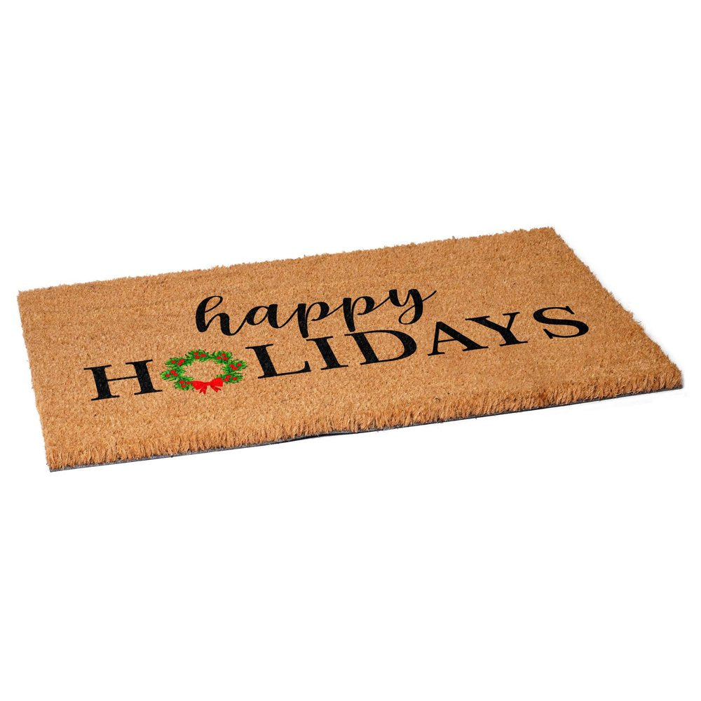 17" X 29" Brown Black And Green Christmas Happy Holidays Outdoor Coir Door Mat — view 3