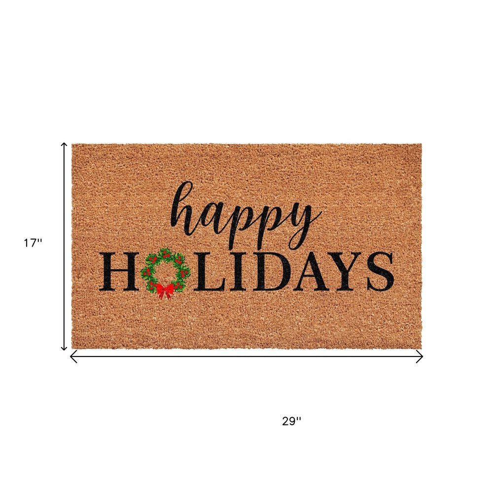 17" X 29" Brown Black And Green Christmas Happy Holidays Outdoor Coir Door Mat — view 6