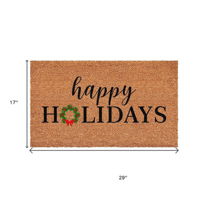 17" X 29" Brown Black And Green Christmas Happy Holidays Outdoor Coir Door Mat HomeRoots