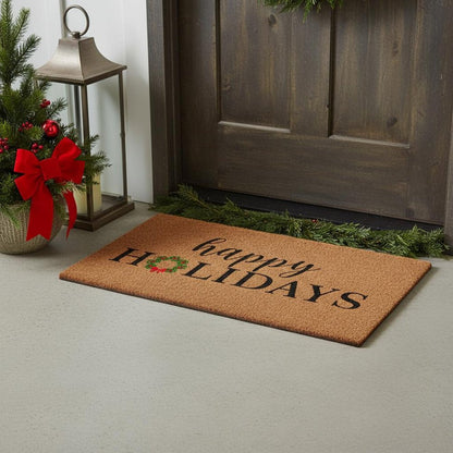 17" X 29" Brown Black And Green Christmas Happy Holidays Outdoor Coir Door Mat HomeRoots