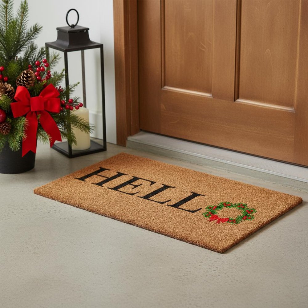 17" X 29" Brown Black And Green Christmas Outdoor Coir Door Mat HomeRoots
