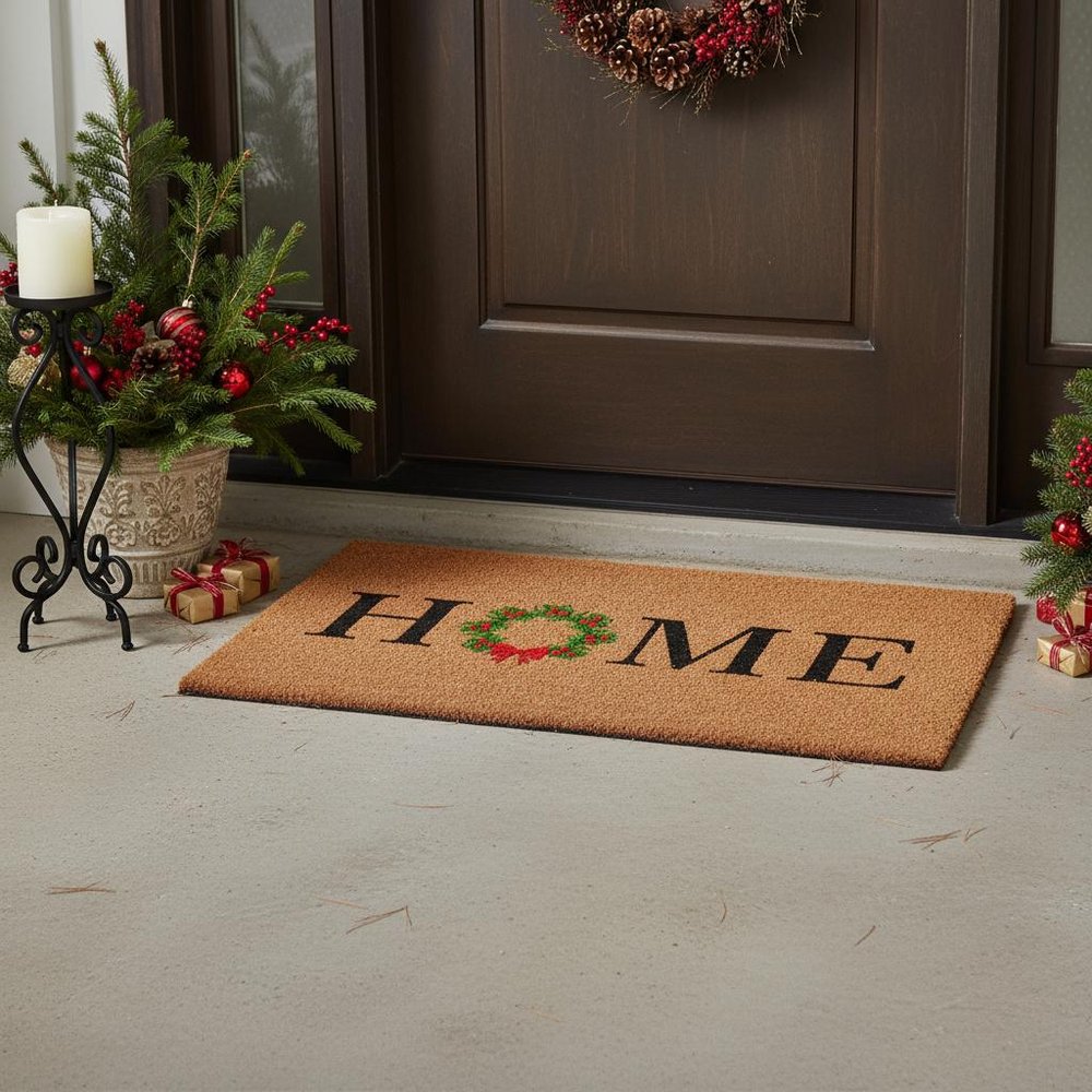 17" X 29" Brown Black And Green Christmas Outdoor Coir Door Mat HomeRoots