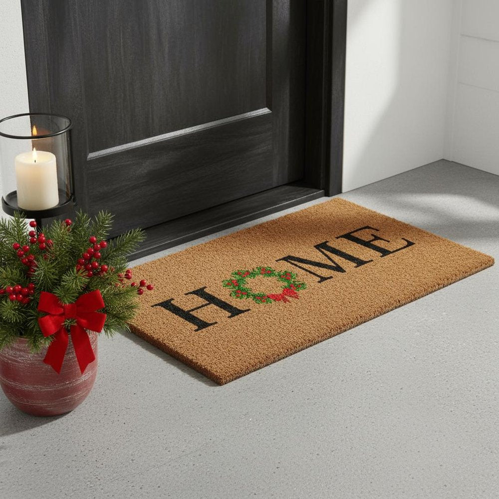 17" X 29" Brown Black And Green Christmas Outdoor Coir Door Mat HomeRoots