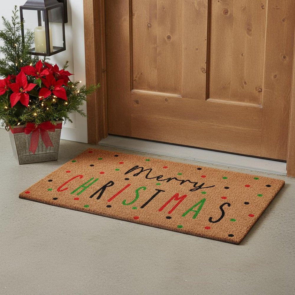 17" X 29" Brown Black And Green Merry Christmas Outdoor Coir Door Mat HomeRoots