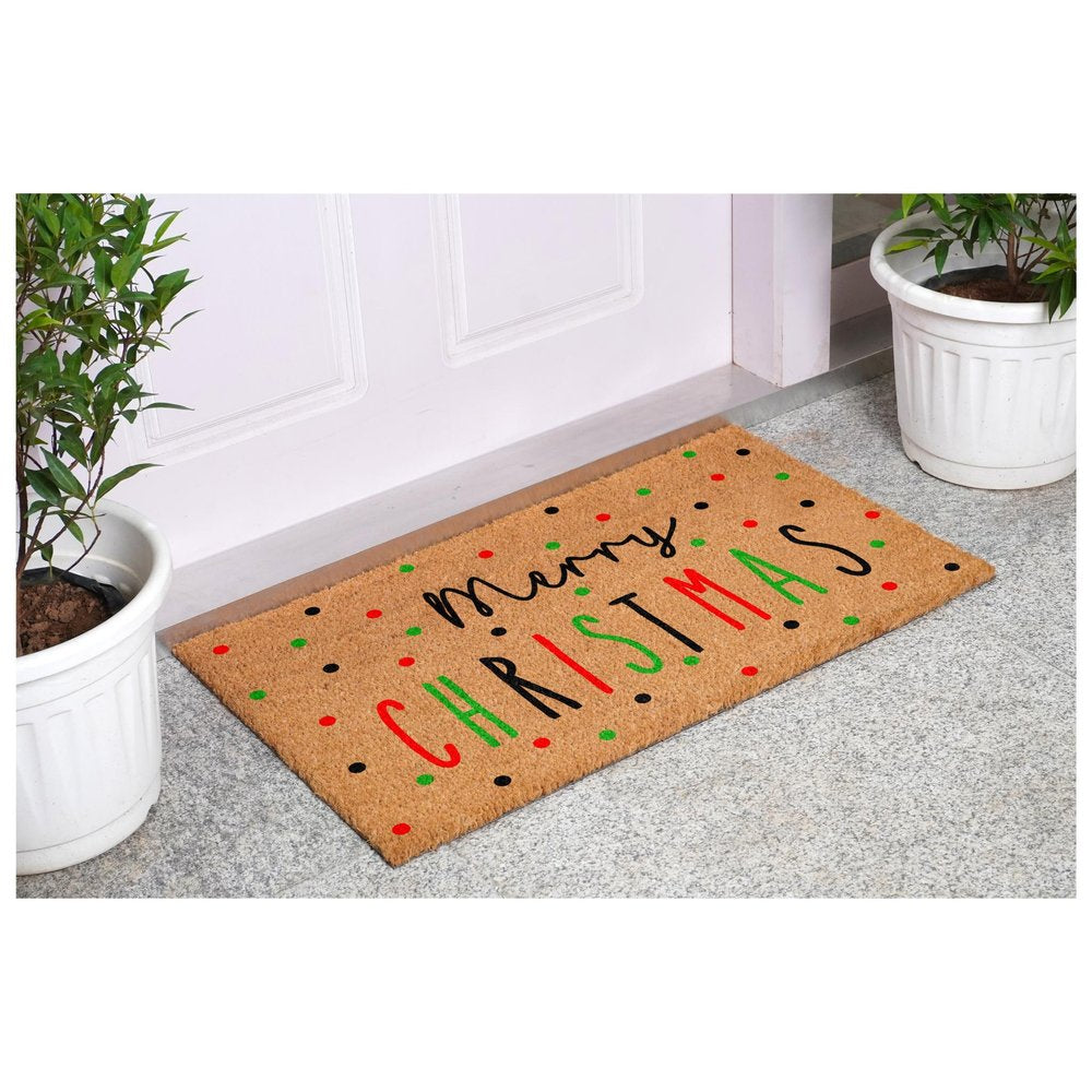 17" X 29" Brown Black And Green Merry Christmas Outdoor Coir Door Mat HomeRoots