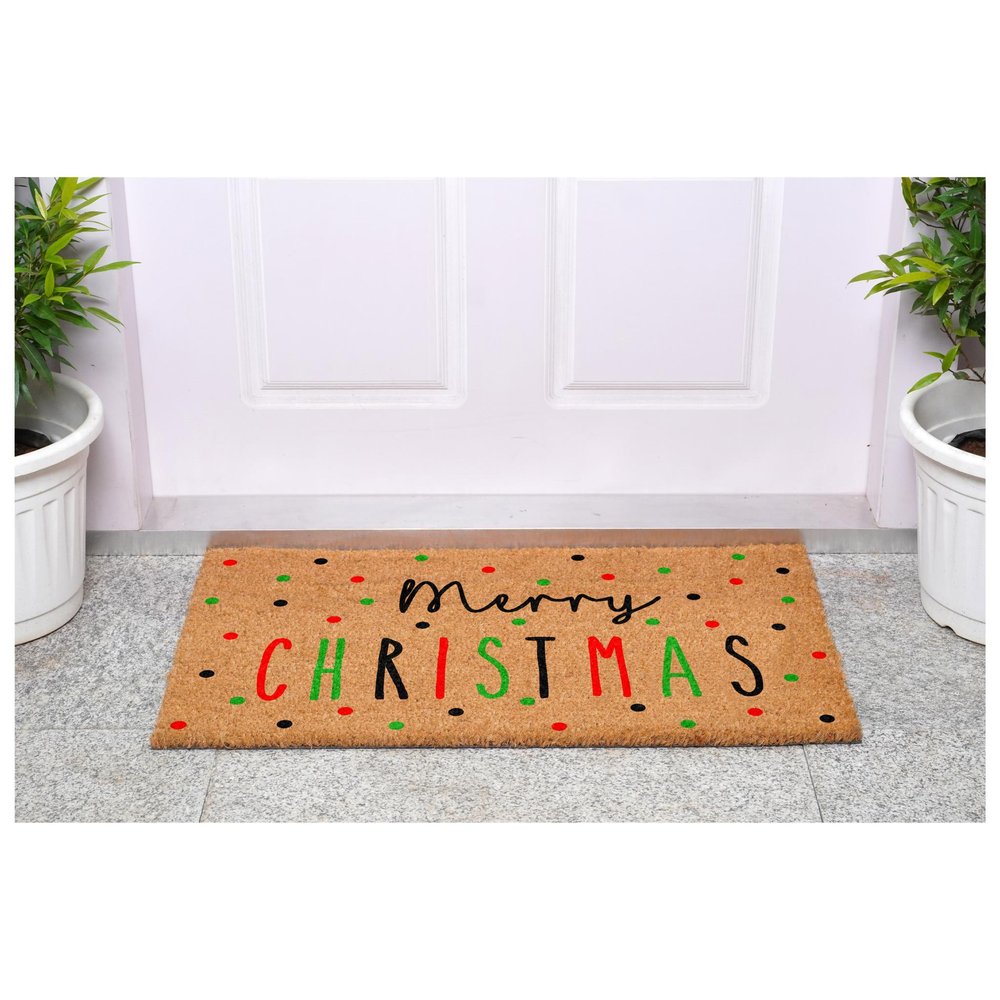 17" X 29" Brown Black And Green Merry Christmas Outdoor Coir Door Mat HomeRoots